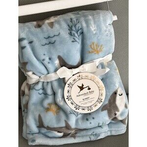 Adirondack Cozy Baby Blanket Blue Shark Sea Life Soft Plush Cozy Cuddly Boys New